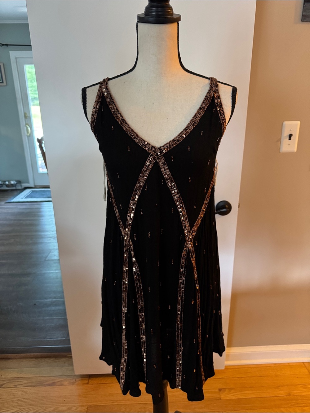 Free People Black Sequin-Trim Mini Dress